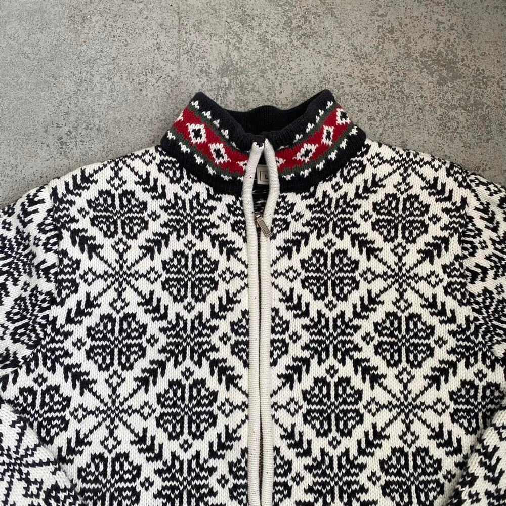 90s Vintage L.L. Bean Patterned Cardigan Zip Up Sweater Cropped Fit - Picture 2 of 5